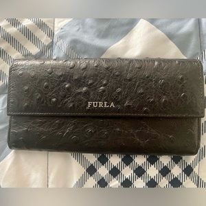 Chocolate brown Furla ostrich leather wallet